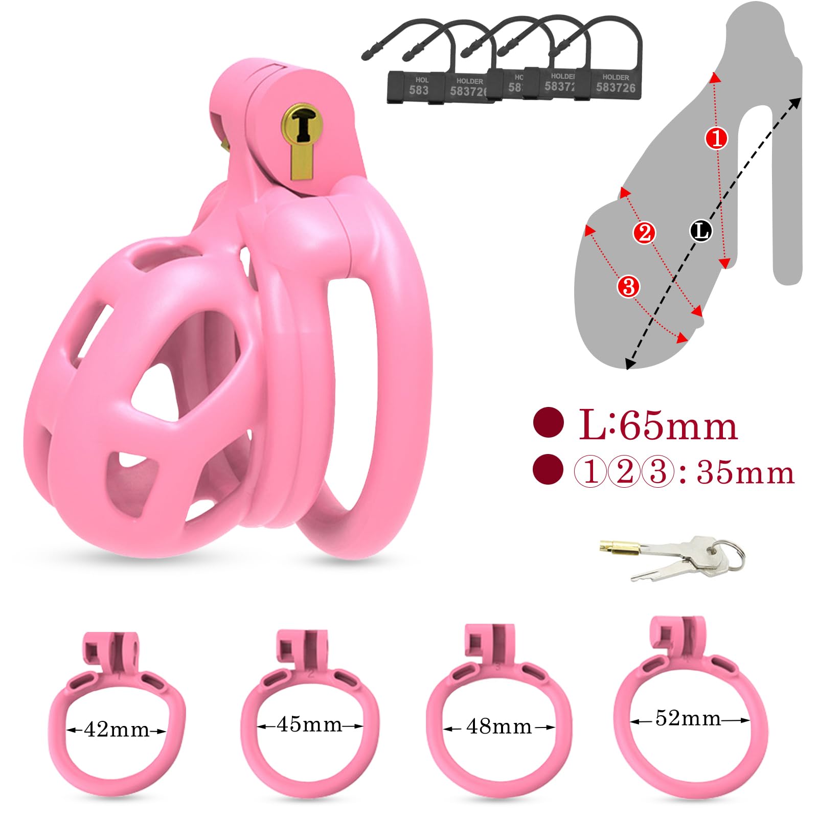 BDSMYOU Gabbia di Castità Rosa,Include 4 Anelli per Testicoli di Diverse Dimensioni,Chastity Cage Maschile in Resina 3D,BDSM Bondage Sex Toys,Toys Sessuali per Uomini (S)