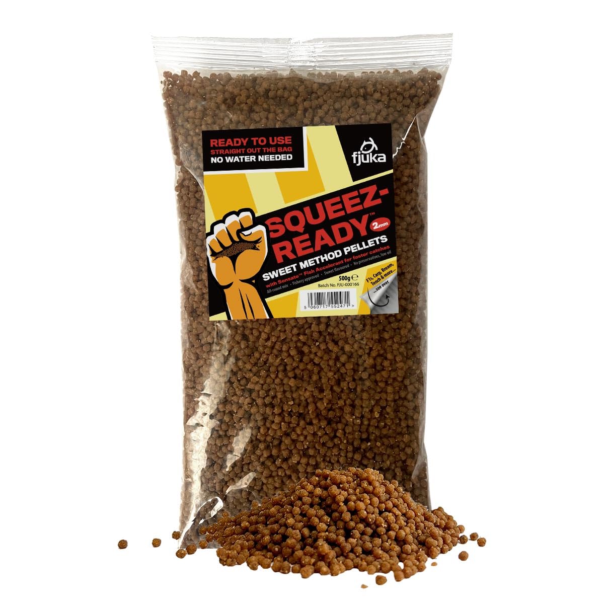 FjukaSqueez-Ready Sweet Method Pellet 2mm | Ready-prepped Method feeder pellet | F1s, Carp, tench, bream etc | 500g Bag
