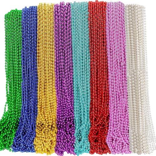 Elefama 200PCS Mardi Gras Beads Necklaces Bulk 33 Inch 7 mm Purple Blue Pink Silver Gold Red Green Mardi Gras Beaded Necklaces Glow Party Throw Parade Beads Mardi Gras Decorations for Women Men Kids