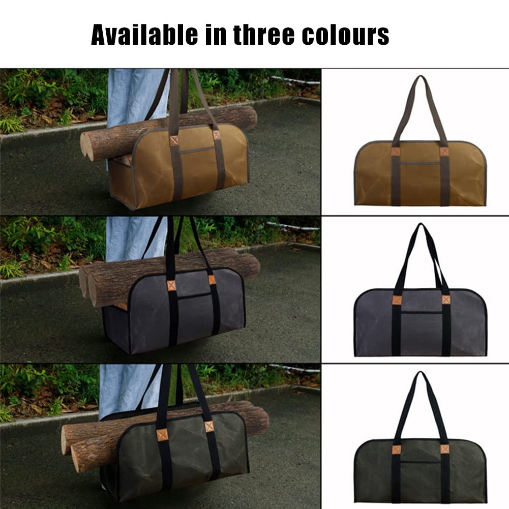 DYK&NX Grande Tela Borsa per Legna da Ardere, Impermeabile Camino Tronchi Borsa di Stoccaggio in Legno, per Caminetti, Stufe a Legna, Legna da Ardere, Campeggio, Spiagge (Grey : Brown)