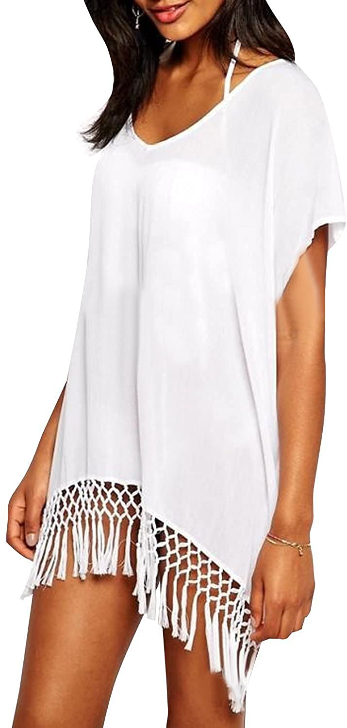 Chalier Copricostume Donna Mare Estate Abito da Spiaggia Bikini Beach Costume Cover up (Nero)