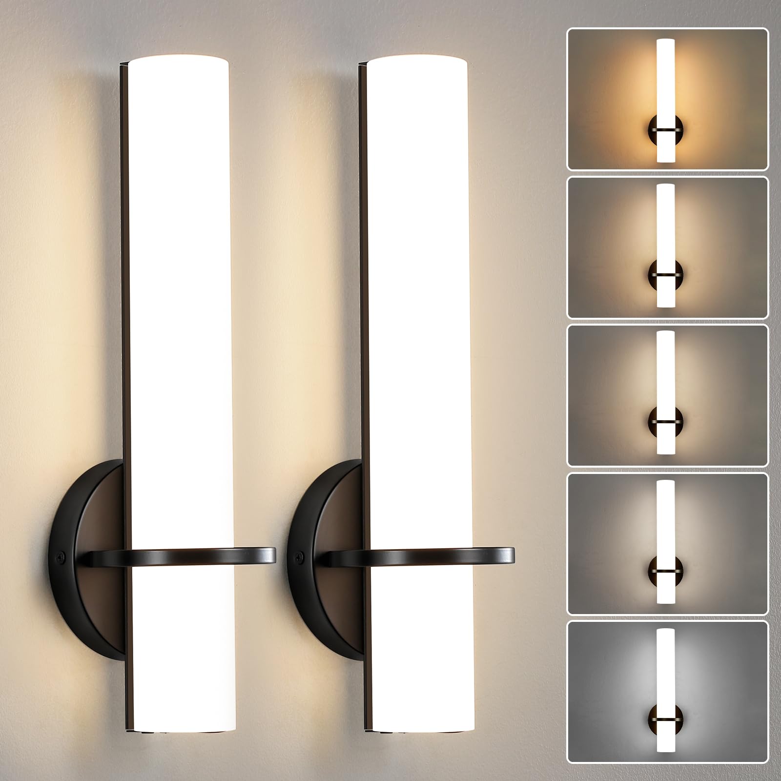 Photo 1 of Linour Black Wall Sconces Set of 2, 15-inch Bathroom Sconces 5CCT LED Dimmable Modern Wall Lights for Bedroom Living Room Hallway (Hardwired)