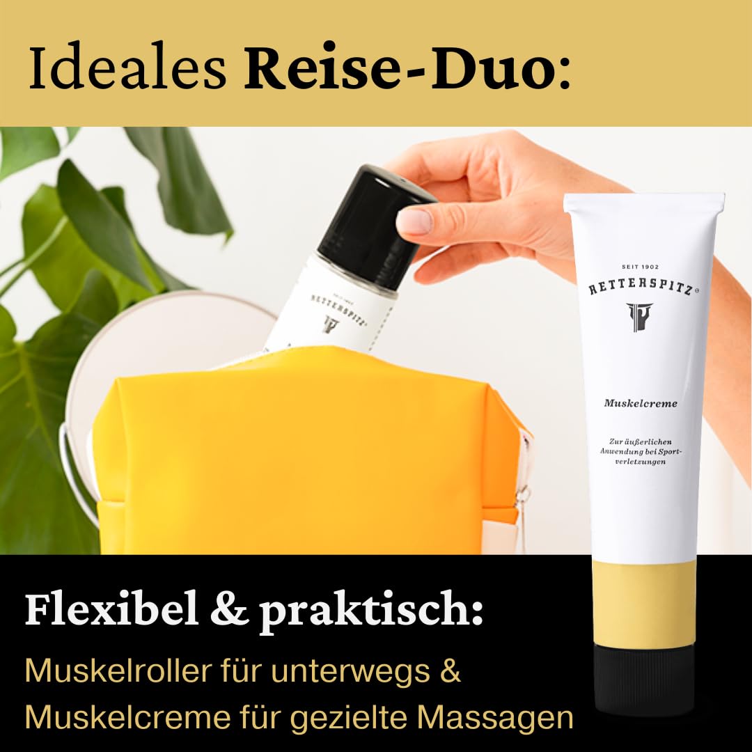 Retterspitz Muskelcreme 100gr & Muskelroller 50ml Bundle – Natürlich gegen Muskelschmerzen, Sehnen- und Gelenkbeschwerden – Perfekt für Zuhause und Unterwegs
