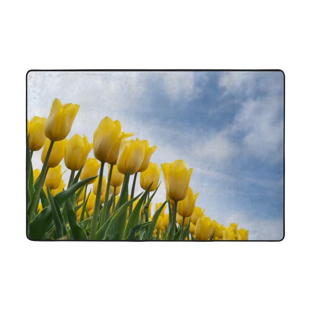 Tapis de salon super doux velours jaune tulipe pour une chambre chaleureuse