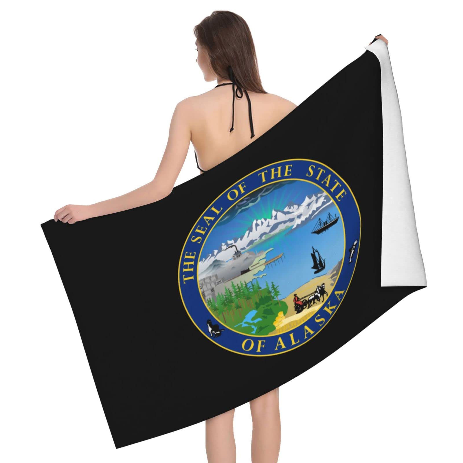 Lsjuee Seal of Alaska Beach Towel Absorb Water Quick Dry Bath Towel, for Beach, Swimming Pool, Camping