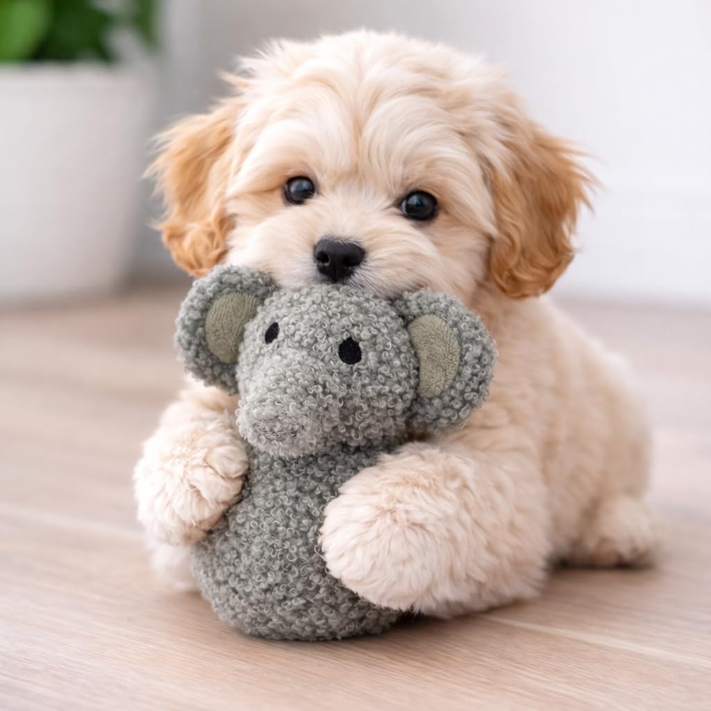 HugglePets Tiny Tails Ball Belly Elephant Ellie Dog Toy | for Small Dogs & Puppies | Grey 12cm | Soft Teddy-Texture Tennis Ball Comforter | Gentle on Little Teeth | Cute Comfort Cuddly Plush Fun Play