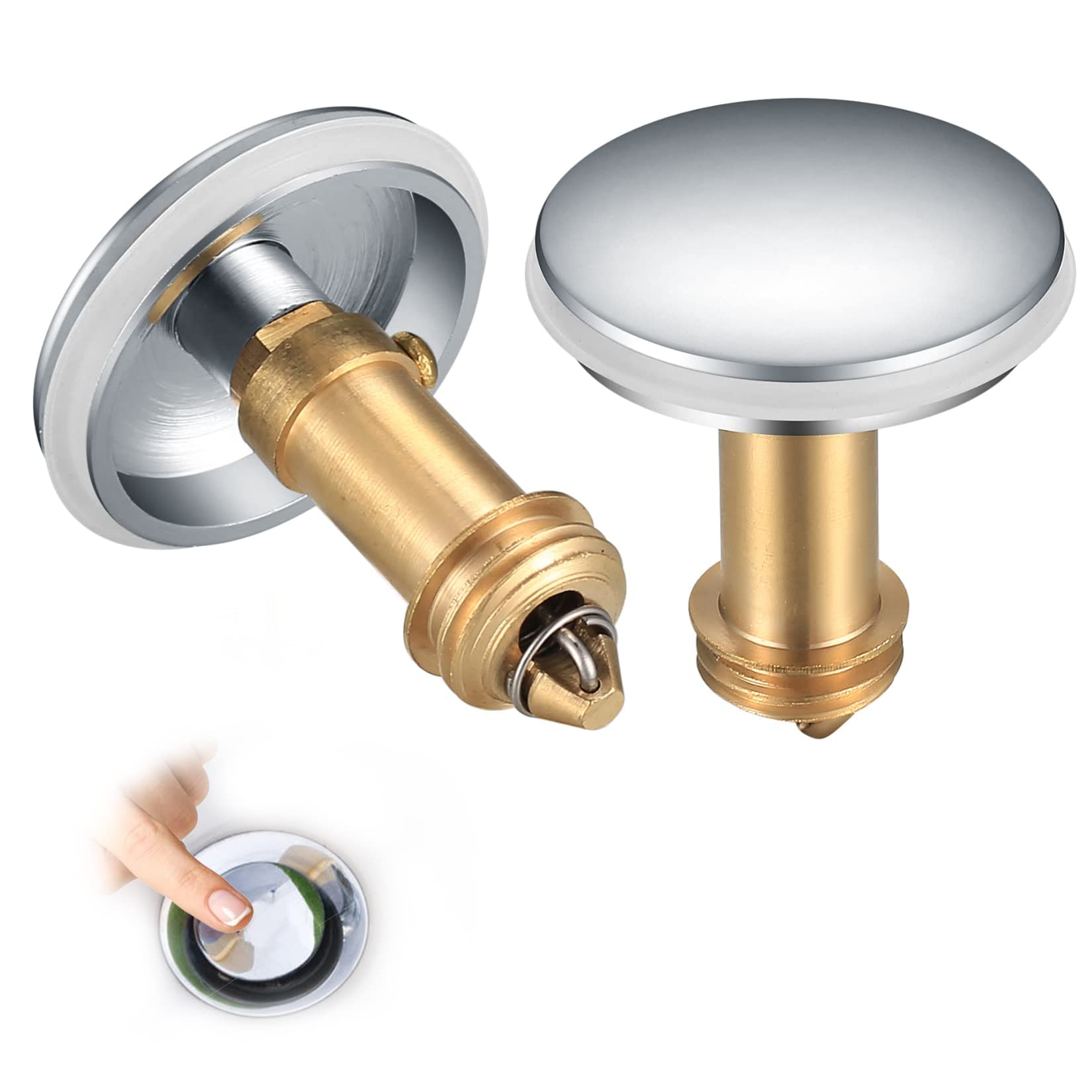 MAKINGTEC Pop Up Click Clack Sprung Plug Stopper, Brass Bathroom Wash Basin Sink Drain Plug Stopper, Waste Sink Drain Strainer Plugs Pop-up for Washbasin Kitchen Bathroom 38mm(2 Pcs )