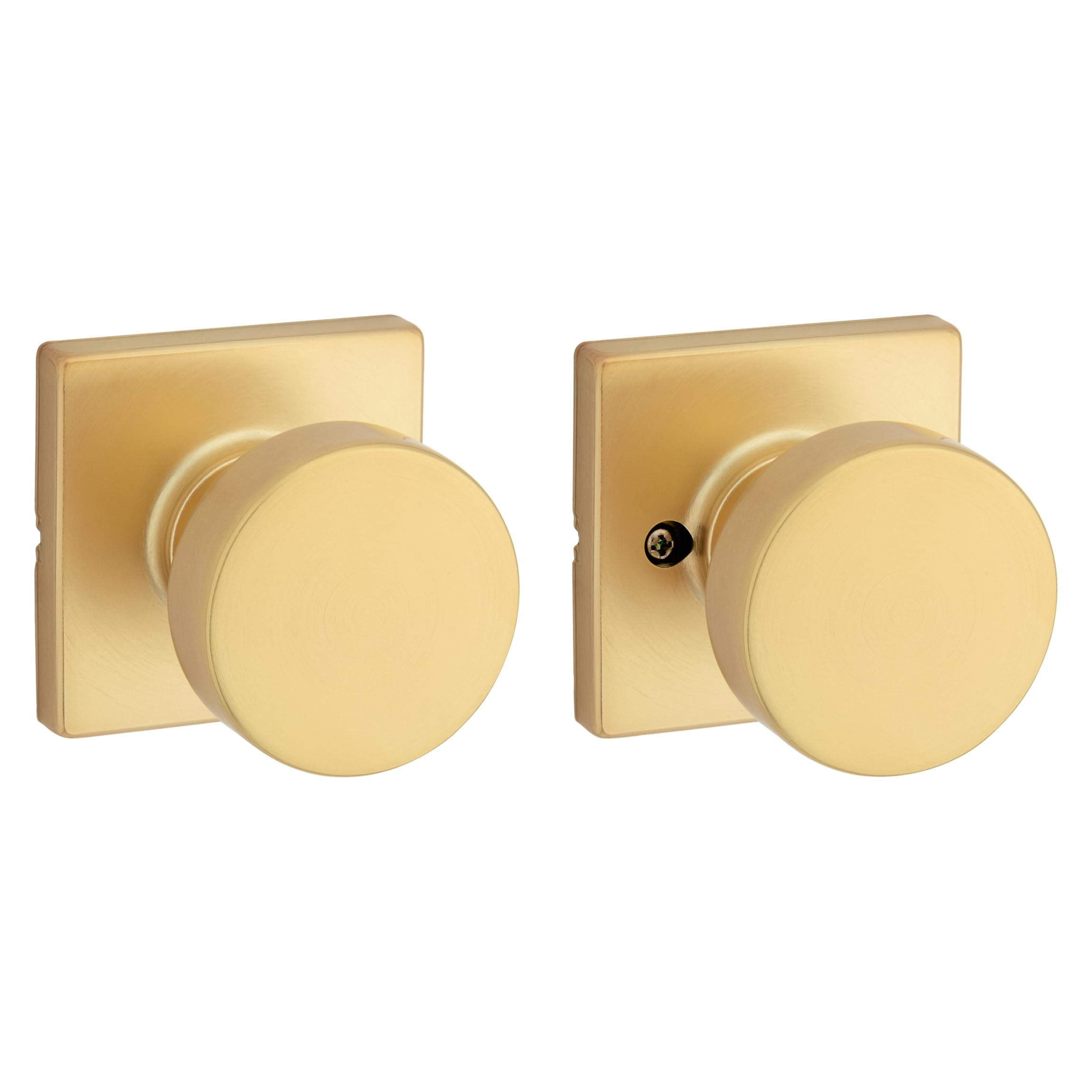 Kwikset Pismo Interior Passage Door Knob, Handle for Closet and Hallway Doors, Non-Locking Doorknob, Satin Brass, Square, Microban Protection