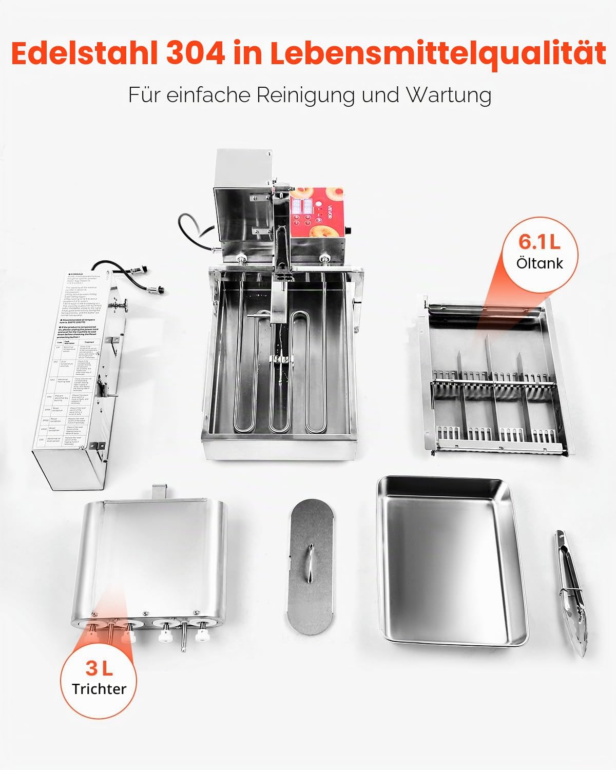 VEVOR kommerzielle automatische Donut Maschine Maker, 4-reihige Herstellungsausrüstung aus Edelstahl (240 Stk./h) elektrische Donut-Fritteuse mit intelligenter Steuerung für Bäckereien Restaurants