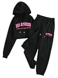 Women's 2 Piece Outfits Letter Graphic Drawstring Long Sleeve Hoodies and Sweatpants Set