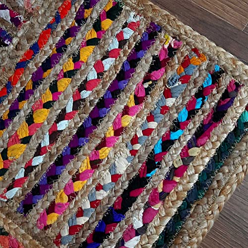Image of Handmade Natural Jute Cotton Natural Fibers Floor /Door Mat Rugs Furnish Decor Striped Rectangular Design Carpet for Bedroom Living Room (JUTE0013, 6x8-Rug /Carpet)