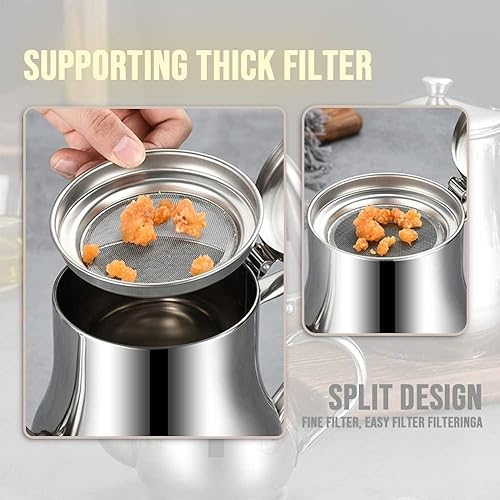 Miniatura 6 de Olla de filtro de aceite de acero inoxidable, recipiente de condimentos líquidos de aceite de cocina duradero para cocina, dispensador de aceite con
