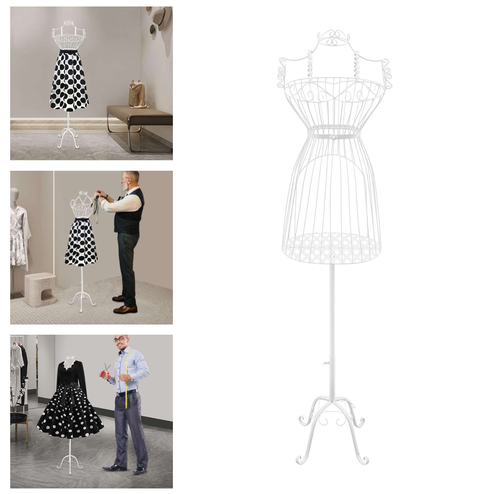 Manichino da sartoria, manichino da donna, per moda da donna, regolabile in altezza (58 pollici), supporto in metallo bianco con 4 piedini, per costumi da bagno e lingerie