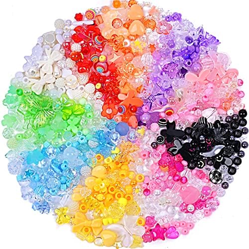 sjavocado 500pcs Acrylic Assorted Beads Flower Heart Butterfly Candy Beads Pastel Loose Beads Round Beads Bulk for Bracelets Jewelry Making DIY Plastic Crafts (Multicolor Combination)