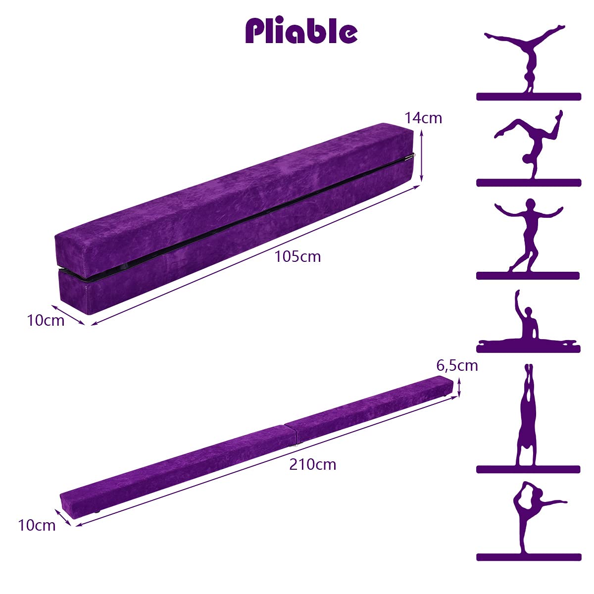 RELAX4LIFE Trave da Ginnastica Pieghevole 210 cm, Trave di Equilibrio per Palestra e Casa con Base Antiscivolo, Cerniere e Schiuma, Allenamento Fitness per Bambini e Adulti (Viola)