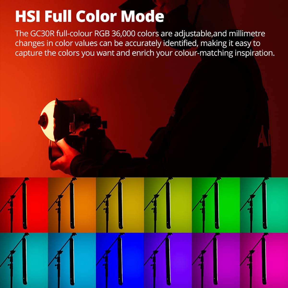 AMBITFUL GC30R 30W RGB Full-Color Tubo Gonfiabile Luce 2500K-10000K Palmare LED, CRI 95+, TLCI 96+ per Supporto Aspirazione Magnetica, Barra luminosa impermeabile LED Bacchetta di illuminazione a LED