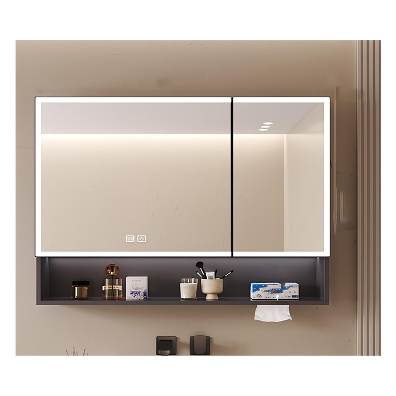 FLYIODFCXV bathroom mirror cabinet, With 2 Mirrored Doors，Suitable for Bathrooms in Homes, Apartments, Boutique Hotels, Dormitories, Etc(Grey,80 * 70cm/34.5 * 27.5in)