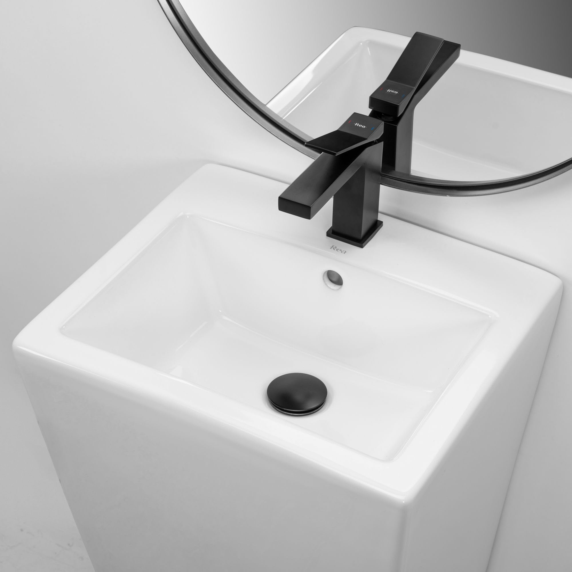 REA DARIA VASQUE AUTOPORTANTE SQUARE BLANC LAVABO SUR PIED EN CÉRAMIQUE