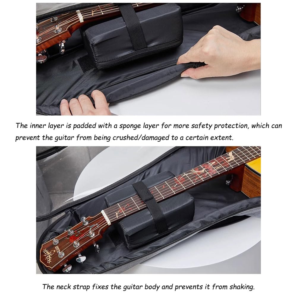 20mm Gruba Wyściółka Wodoodporna 600D Oxford Tkanina Gitara Gig Bag Plecak 40 41-calowy Futerał na Gitarę Akustyczną z Paskiem na Szyję i Regulowanym Paskiem na Ramię, Ochronny Pokrowiec Na Gitarę