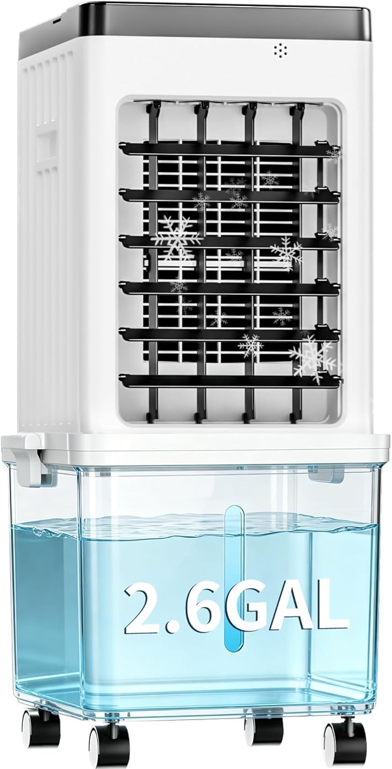 Portable Air Conditioner,Removable 2.6 Gal Water Tank Evaporative Air Cooler with 3 speeds,3-in-1 Quiet Cooling Fan with Humidification&Timer,Low Energy Swamp Cooler for Bedroom Of image 3