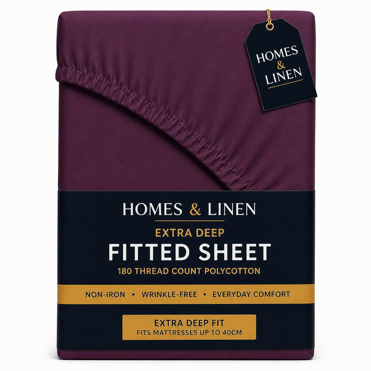 HOMES-LINEN Extra Deep 16” 40CM Fitted Sheet Percale Polycotton 180 Thread Count Soft Breathable Non-Iron Bed Sheet Deep Pocket Mattress Cover Hotel Quality Bedding (Plum, Single)