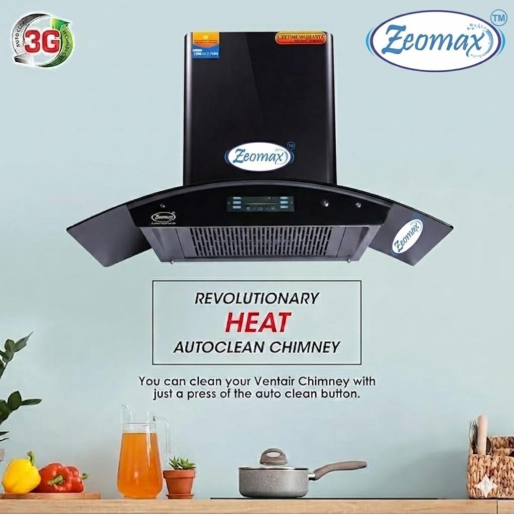 Zeomax| Voice 5G Kitchen Chimney, 90 cm, Black, Digital Display