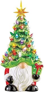 BEIJIALY Gnomes Christmas Decorations, Lighted Up Gnomes Ceramic Christmas Tree with Multicolored Lights, Tabletop Christmas Tree Lights, Collectible Figurines for Christmas Decor