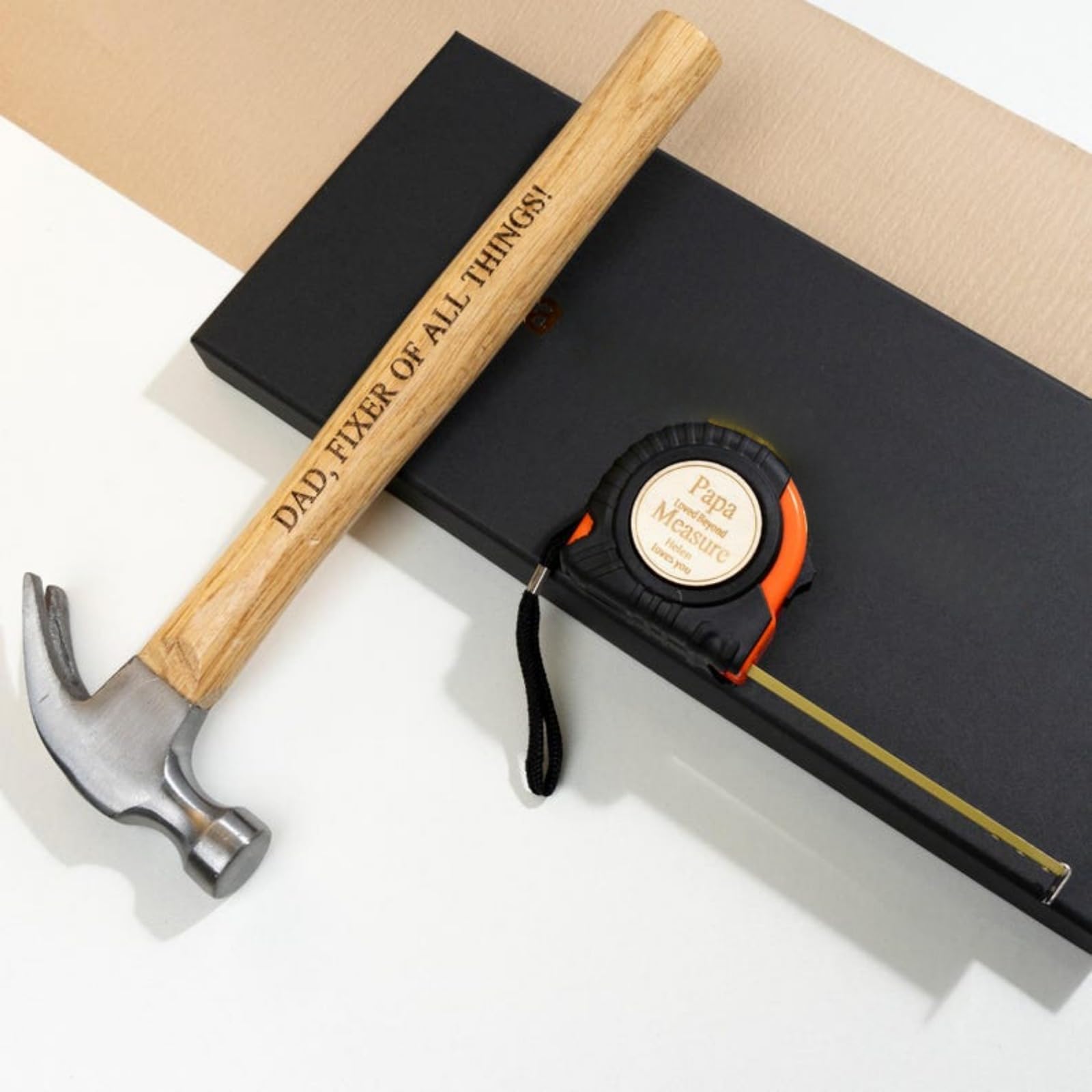 Personalised Hammer and Tape Measure,Custom Laser Engraved Wood Hammer,Dad Tape Measure,Personalised Tools for Him,Gift for Men,Fathers Day,Anniversary,Christmas