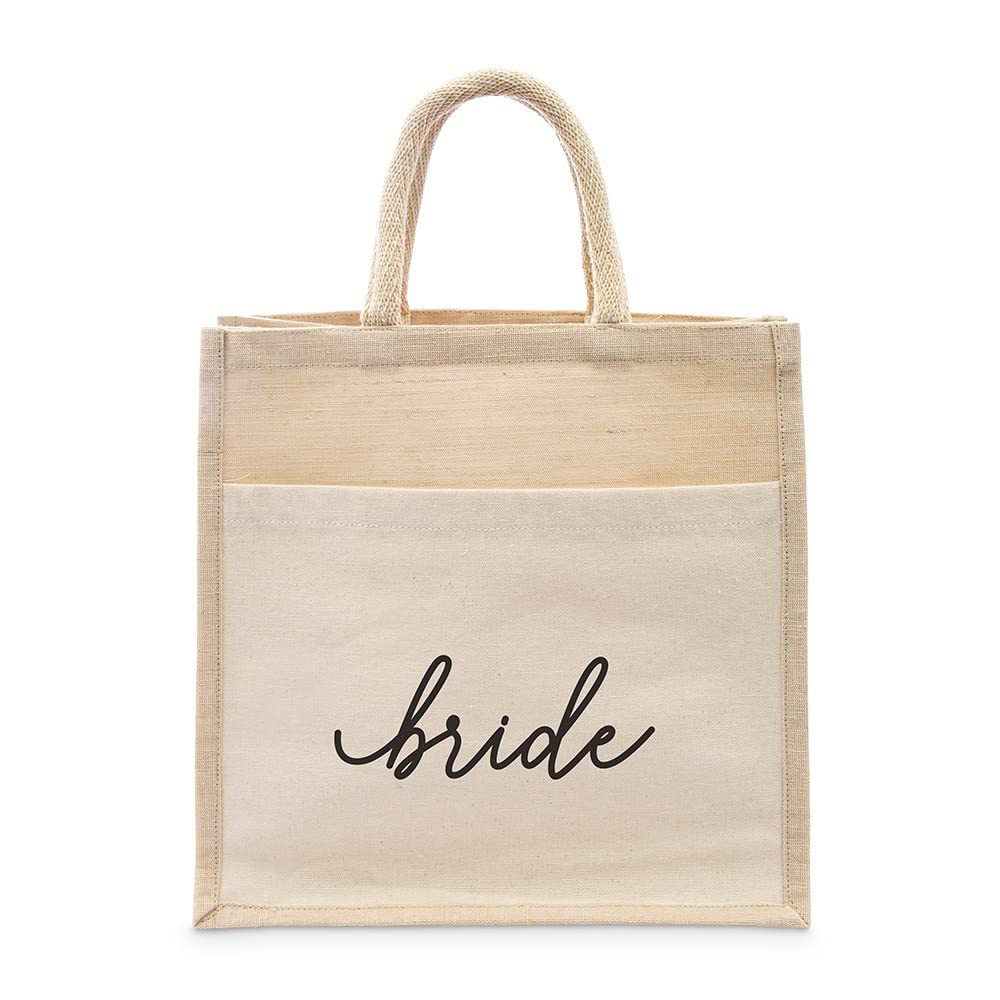 WEDDINGSTAR Personalized Medium Woven Jute Tote Bag With Pocket