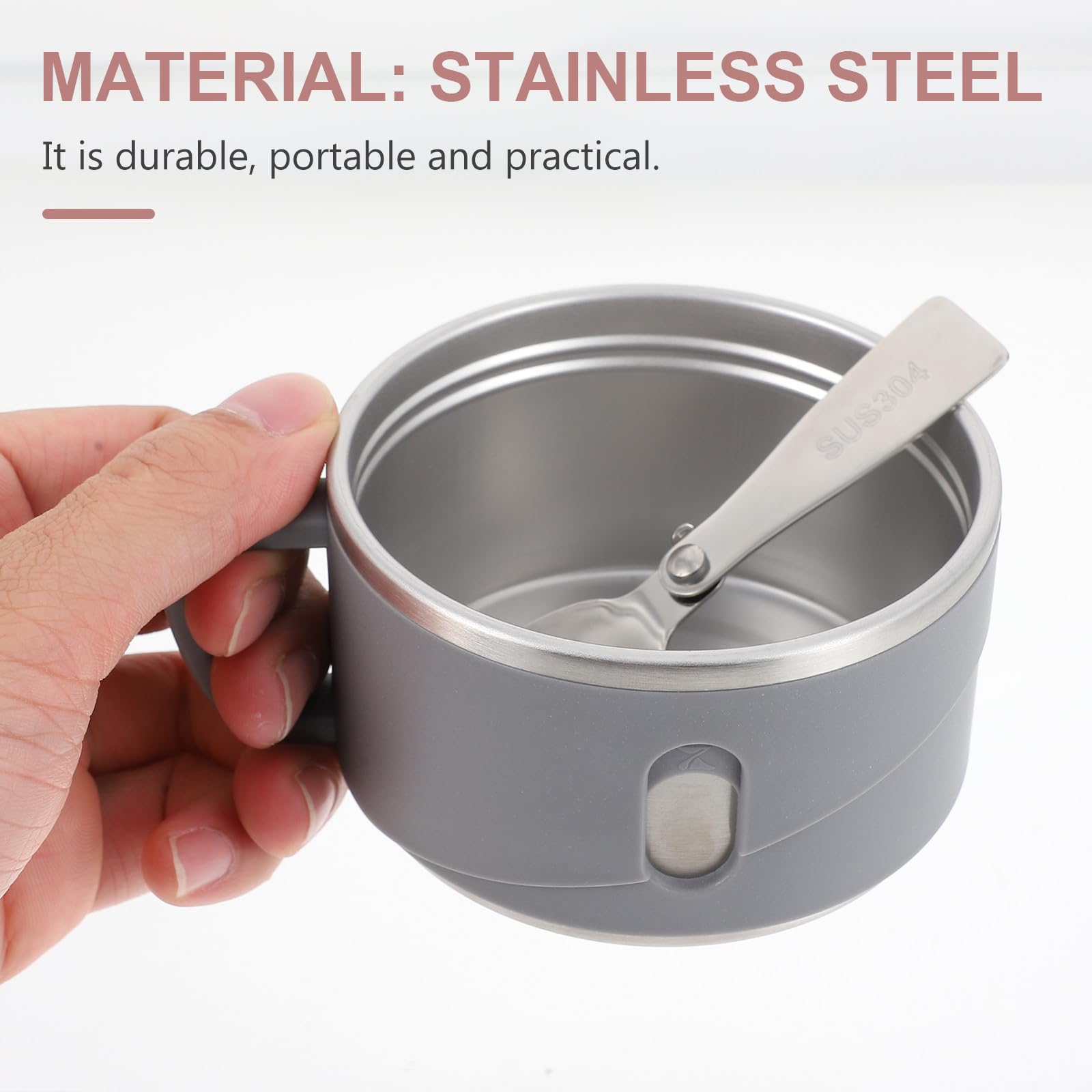 Termo para Comida Caliente de 600ml en Acero Inoxidable y Pp, Portátil Prueba de Fugas, Adecuado para Uso Doméstico y Viaje