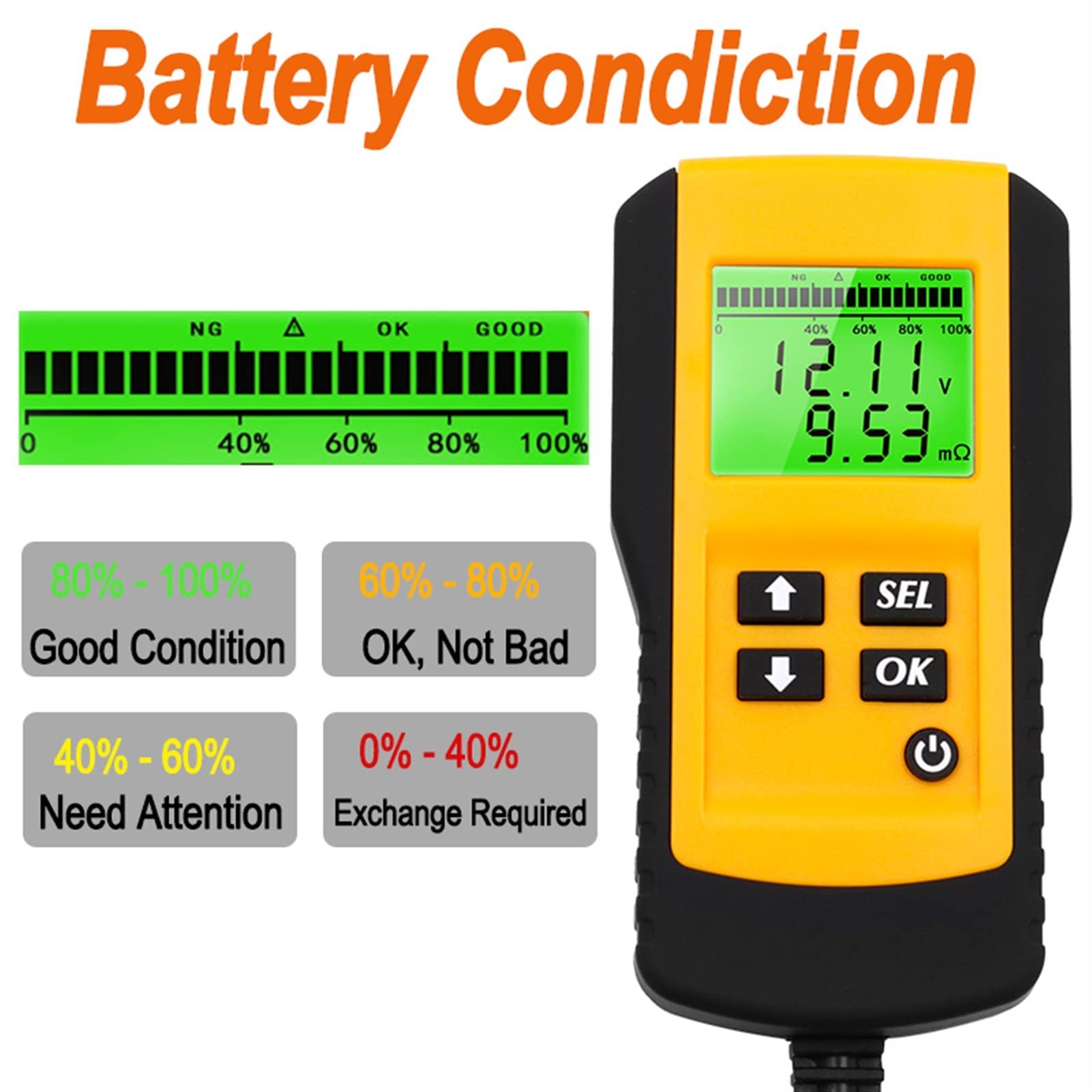 Tester per Batteria, Auto for veicoli for batterie da 12 V Lcd. Analizzatore di test della batteria digitale Auto System Analyzer Tensione Ohm Cca. Test dello strumento diagnostico. per auto, camion,