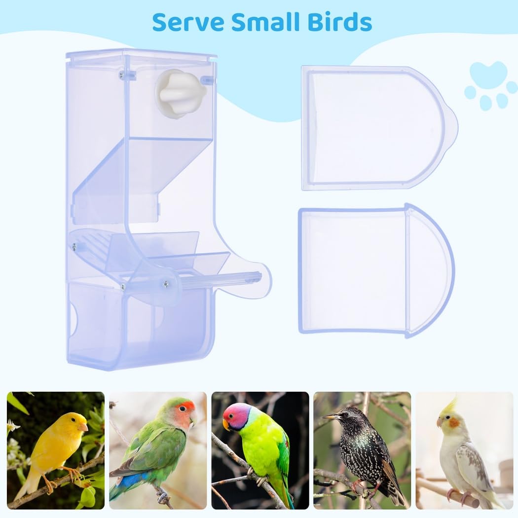 Mangeoire automatique semi-transparente pour perroquet avec perchoir, distributeur de graines d'oiseaux sans désordre pour cage, récipient de nourriture pour oiseaux, accessoires de cage pour petits