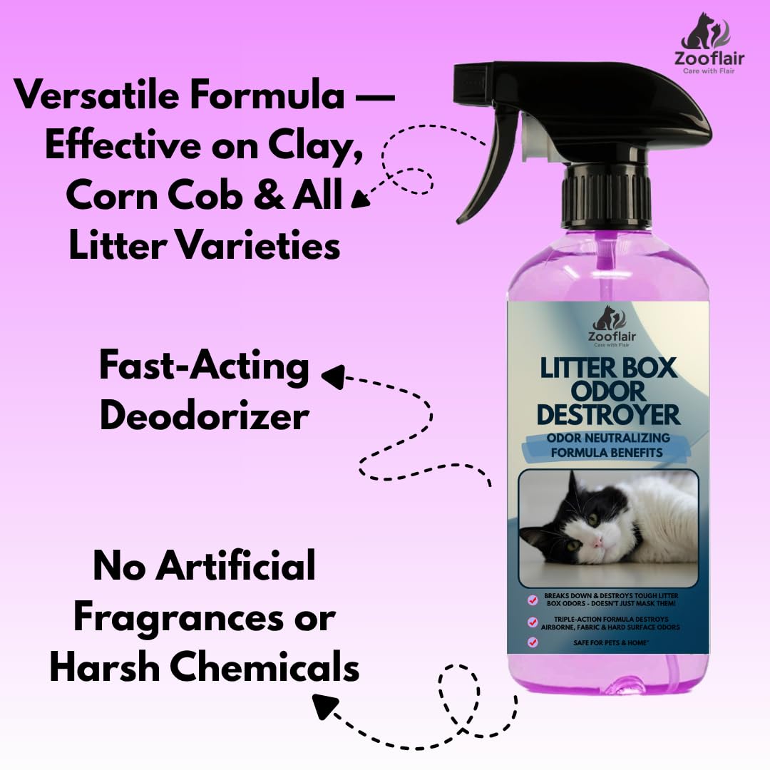 Zooflair Cat Litter Deodorizer Spray 500 ML β Odor Eliminating Spray for Litter Boxes, Safe for Cats, Fresh Scent Formula 1