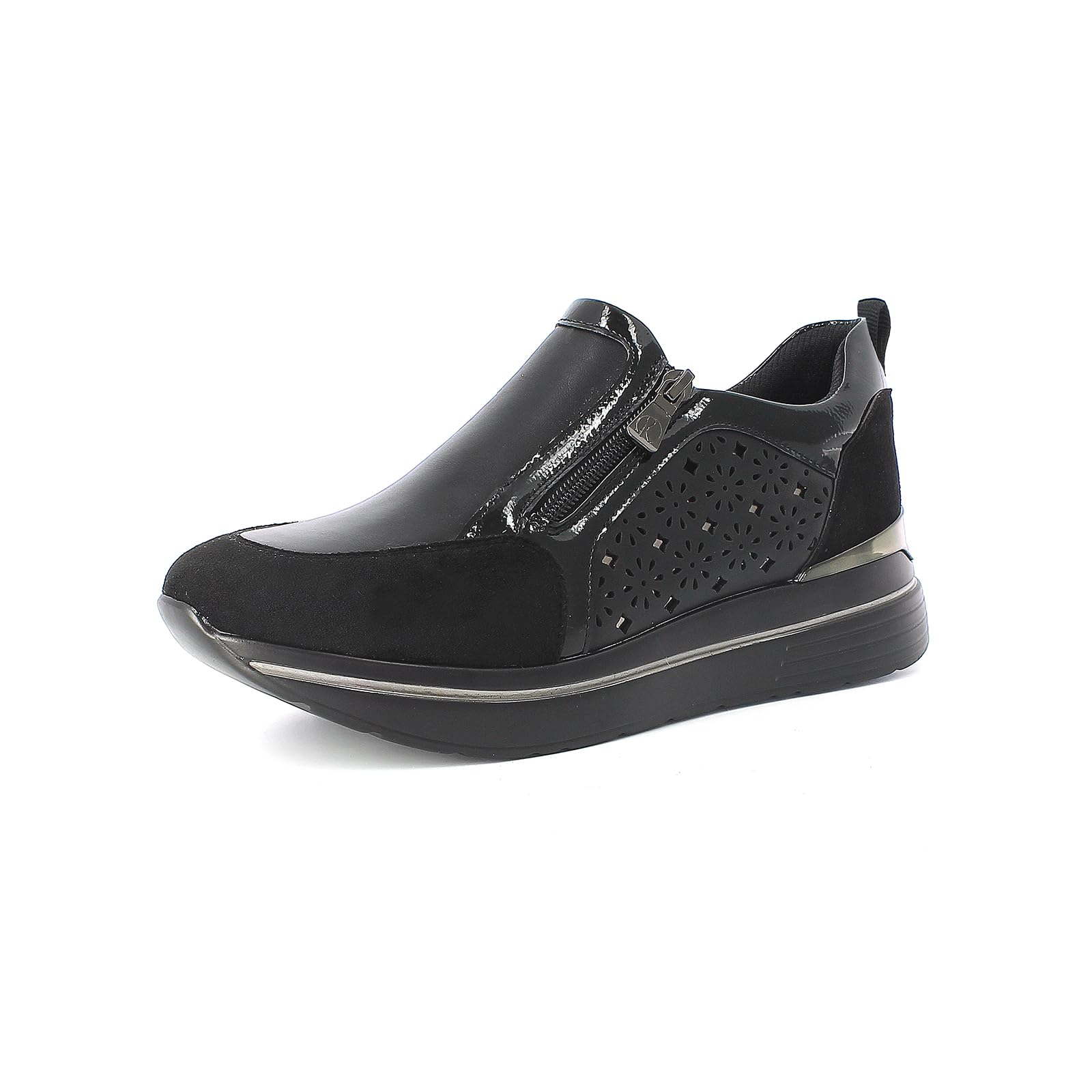 inblu Scarpe da Ginnastica Donna con Cerniera, Brillantini e Decoro Geometrico, Tomaia in Ecopelle, Naturale, 36 EU