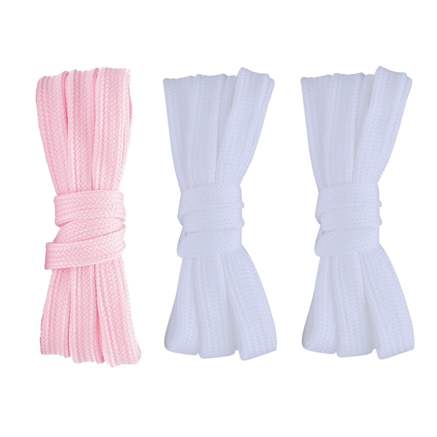 3 Pairs 3/8" Flat Shoelaces, 2 White + 1 Color Replacement Laces