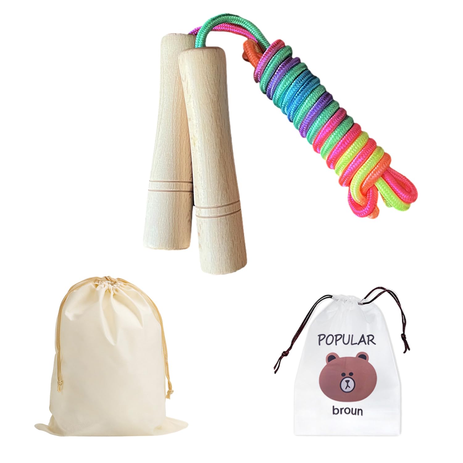 Corde à Sauter Enfant Fille Pack 2 Cordes à Sauter Enfant - Longueur Réglable, Poignées En Bois - Motifs éléphant Et Licorne - À Partir De 3 Ans