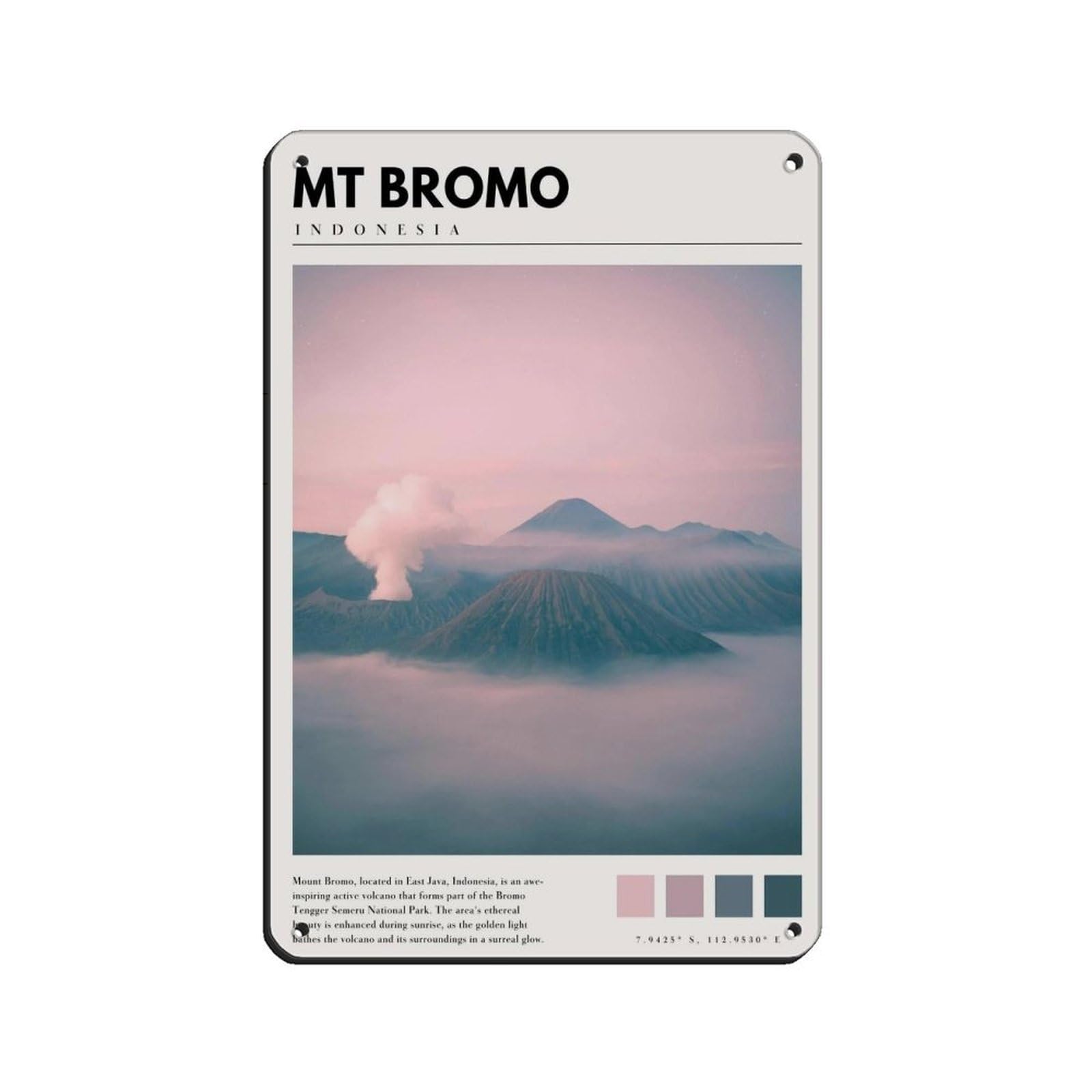 Mt Bromo Indonesia Poster Indonesia Art Retro Poster Metal Tin Sign Chic Art Retro Iron Painting Bar People Cave Cafe Family Garage Poster Wall Decoration 8x12inch(20x30cm)