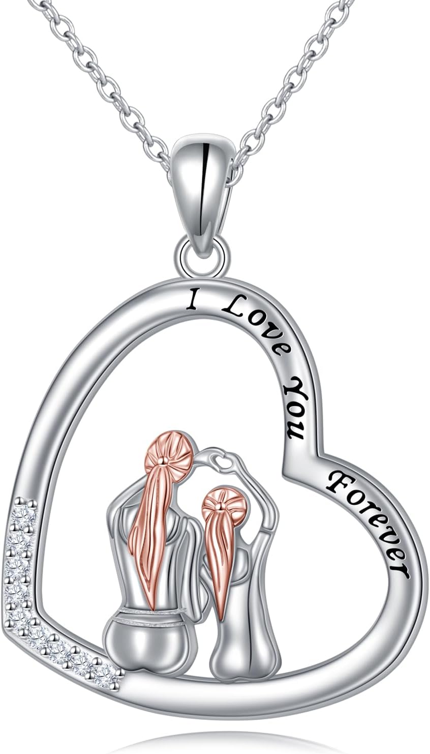 Mother and Daughter Son Necklaces 925 Sterling Silver Love Heart Pendant Necklace Jewelry Gifts for Grandmother Mom Daughter Wife