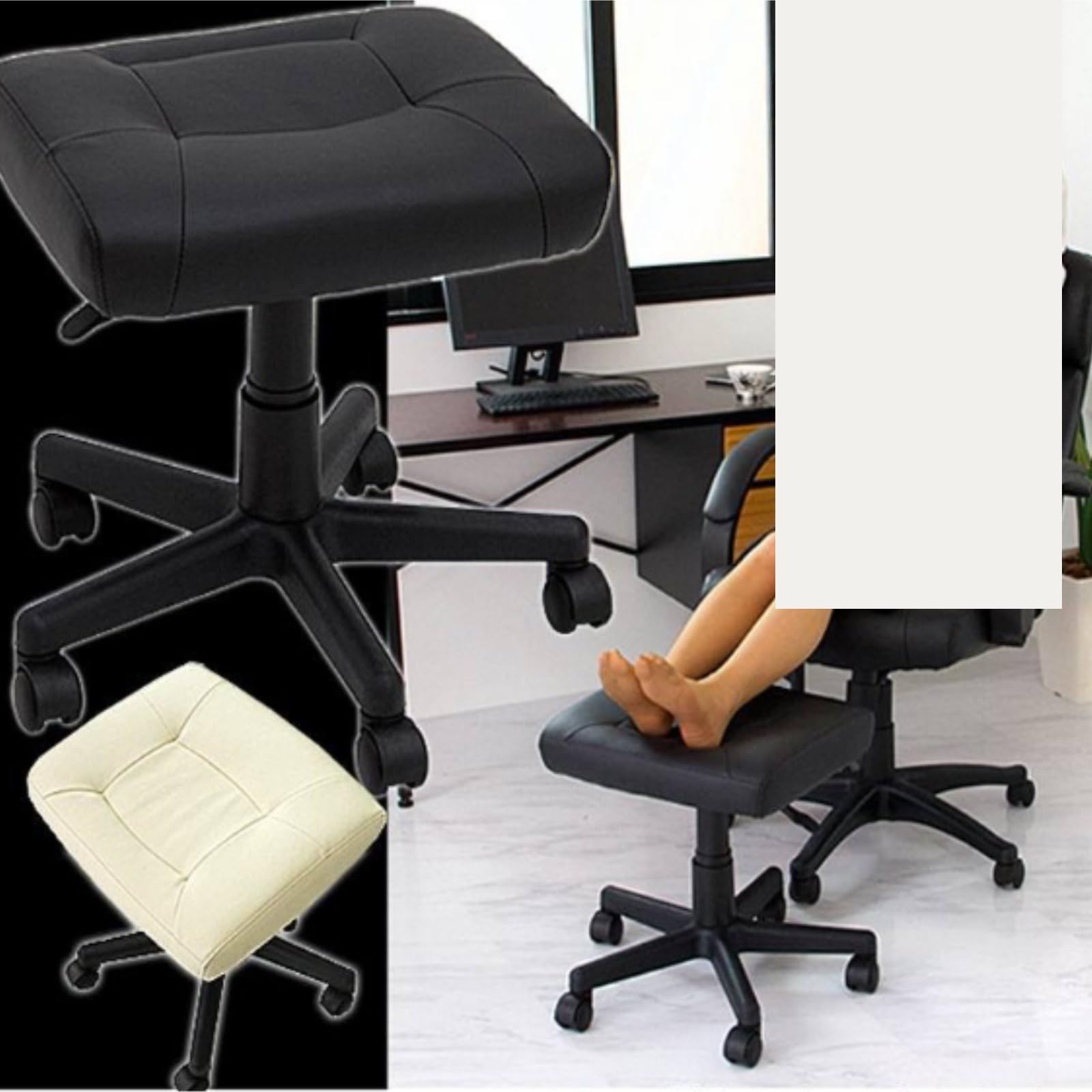 Ottomana Salón Reposapiés Giratorio De 360° con Altura Ajustable Cuero PU Asiento Extra