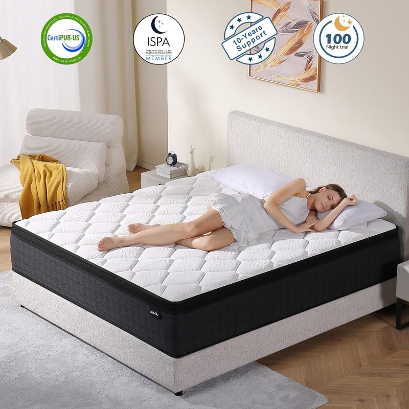 Full Size Mattress, 10 Inch Hybrid Memory Foam Full Mattress in a Box, Medium, Pressure Relief, CertiPUR-US