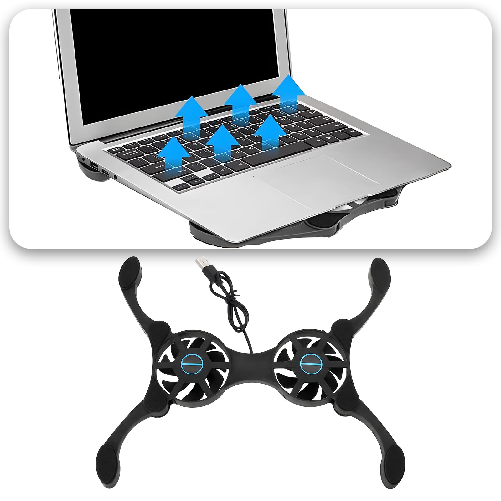 OTOTEC Lot de 2 Mini Ventilateurs Ordinateur Portable 7-15 Pouces Tapis Refroidissement USB Double 19x8,7 cm