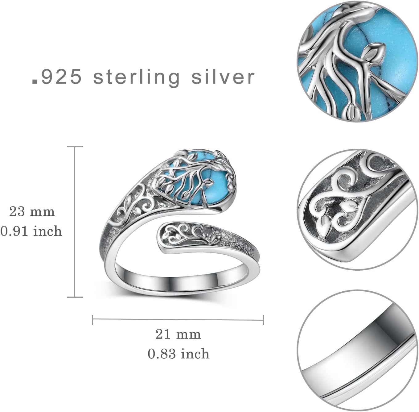 Spoon Rings for Women 925 Sterling Silver Turquoise Spoon Rings Vintage Turquoise Jewelry Gifts for Women Men - Image 4