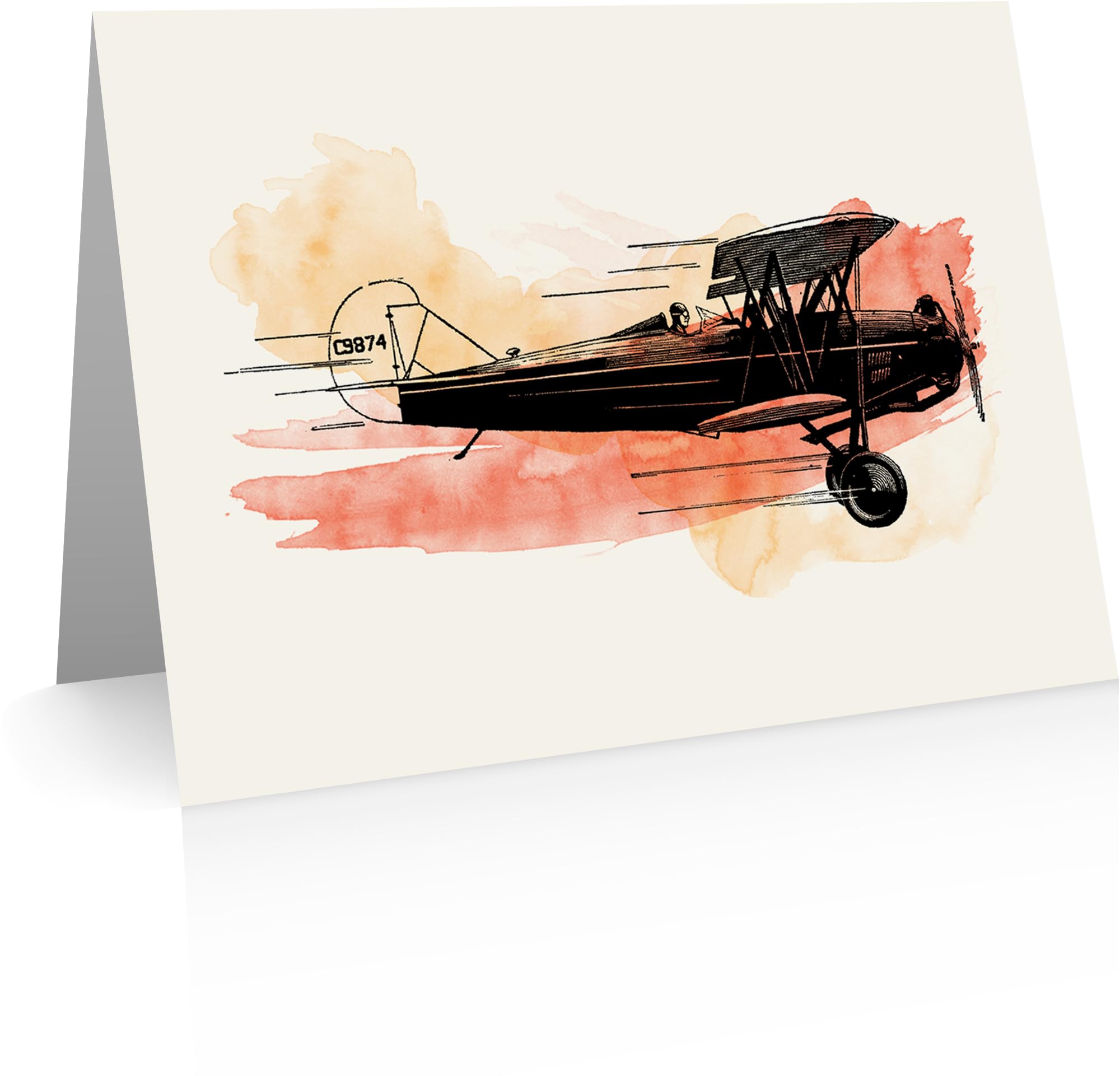 Quni Brand Old Fashioned Plane Note Card Set (24 cards with blank matching envelopes) Vintage Cards