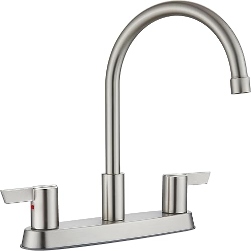 Grifos de cocina de 3 agujeros, 2 manijas, grifo de fregadero de cocina RV de arco alto, boquilla giratoria de 360, grifo de cocina de 8 pulgadas