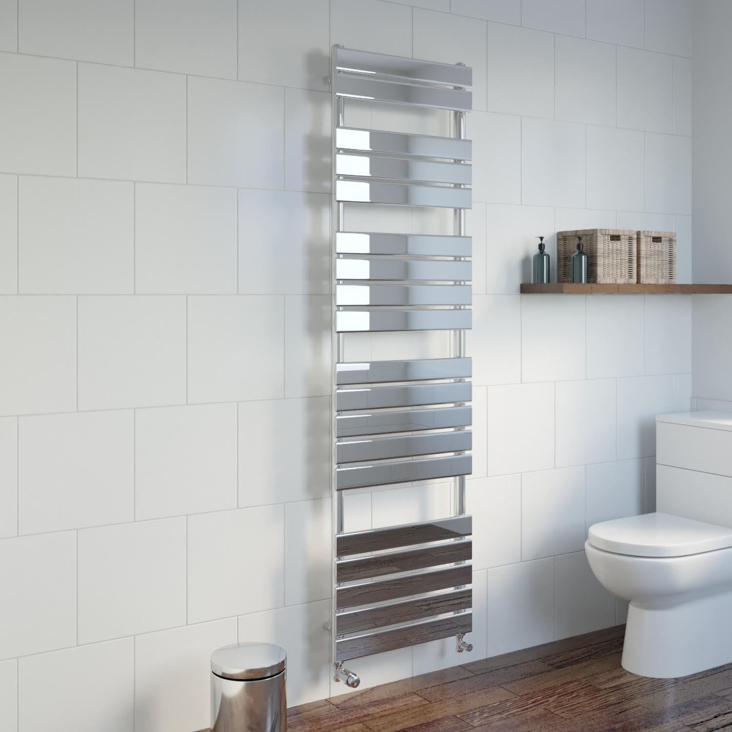 Duratherm Chrome Duratherm® 1800 X 500Mm Flat Panel Heated Towel Rail Radiator Modern Central Heating Bathroom Warmer Wall Mounted Ladder Rad, Polished