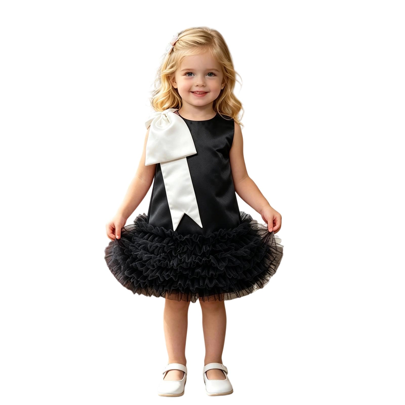 Vestido sin mangas con lazo para bebé, vestido con volantes para fiesta de baile