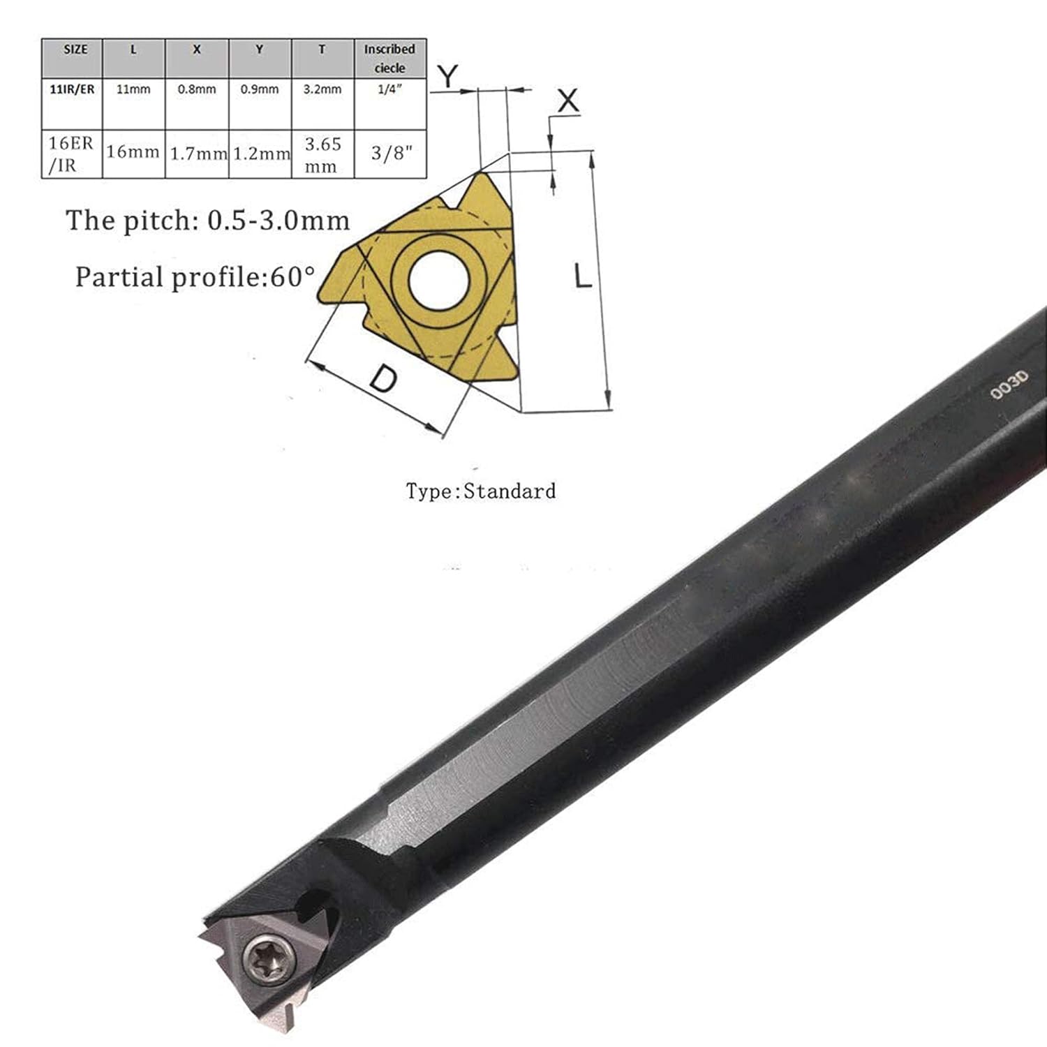 1/2" SNR 0013M16 Internal Threading Boring Bar with 16IR AG60 (3/8") Threading Carbide Inserts (SNR0013N16+10PCS 16IR AG60)