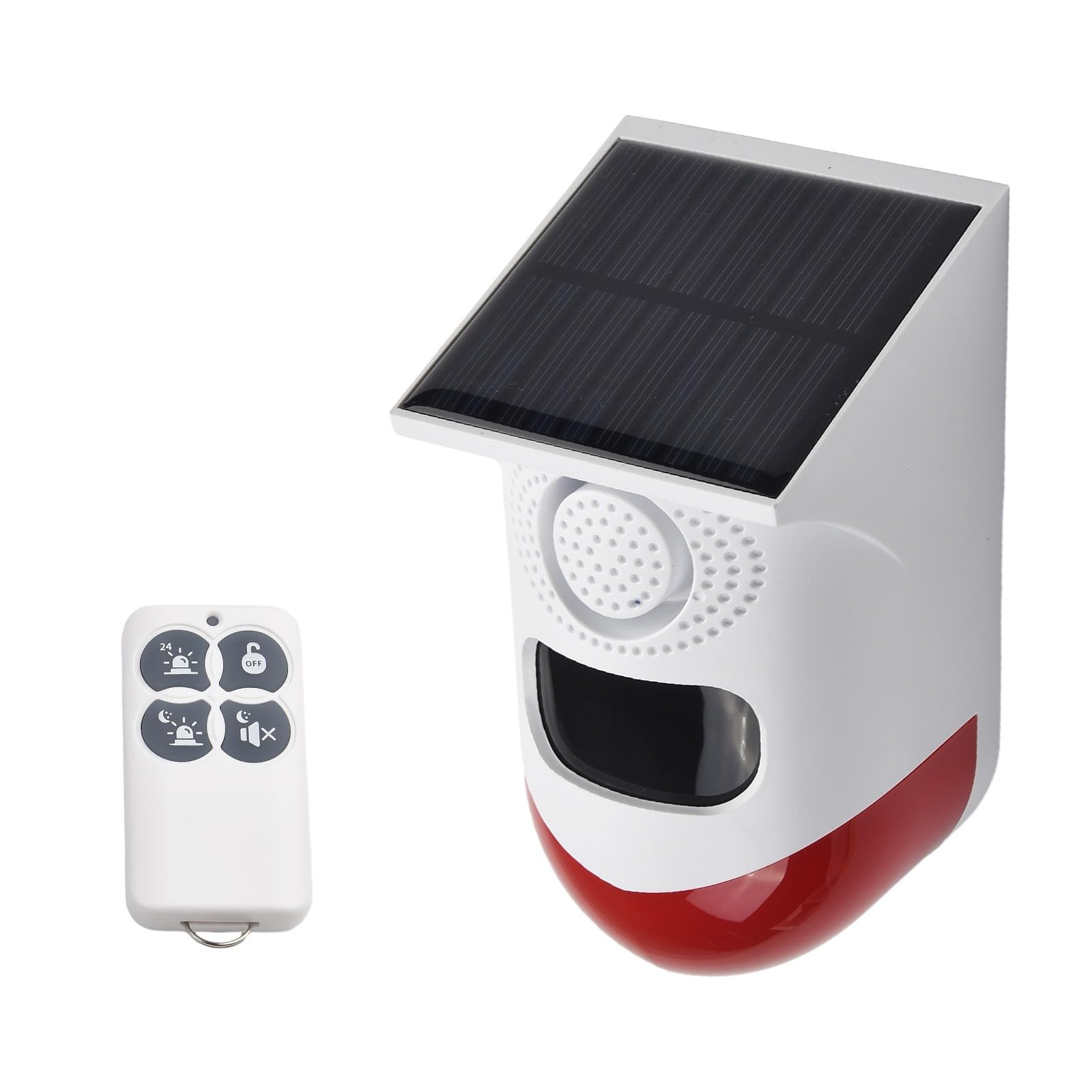 Solar Security Alarm Outdoor with 120dB Siren, PIR Motion Sensor, IP67 Waterproof Remote Control, Farm House for Protection