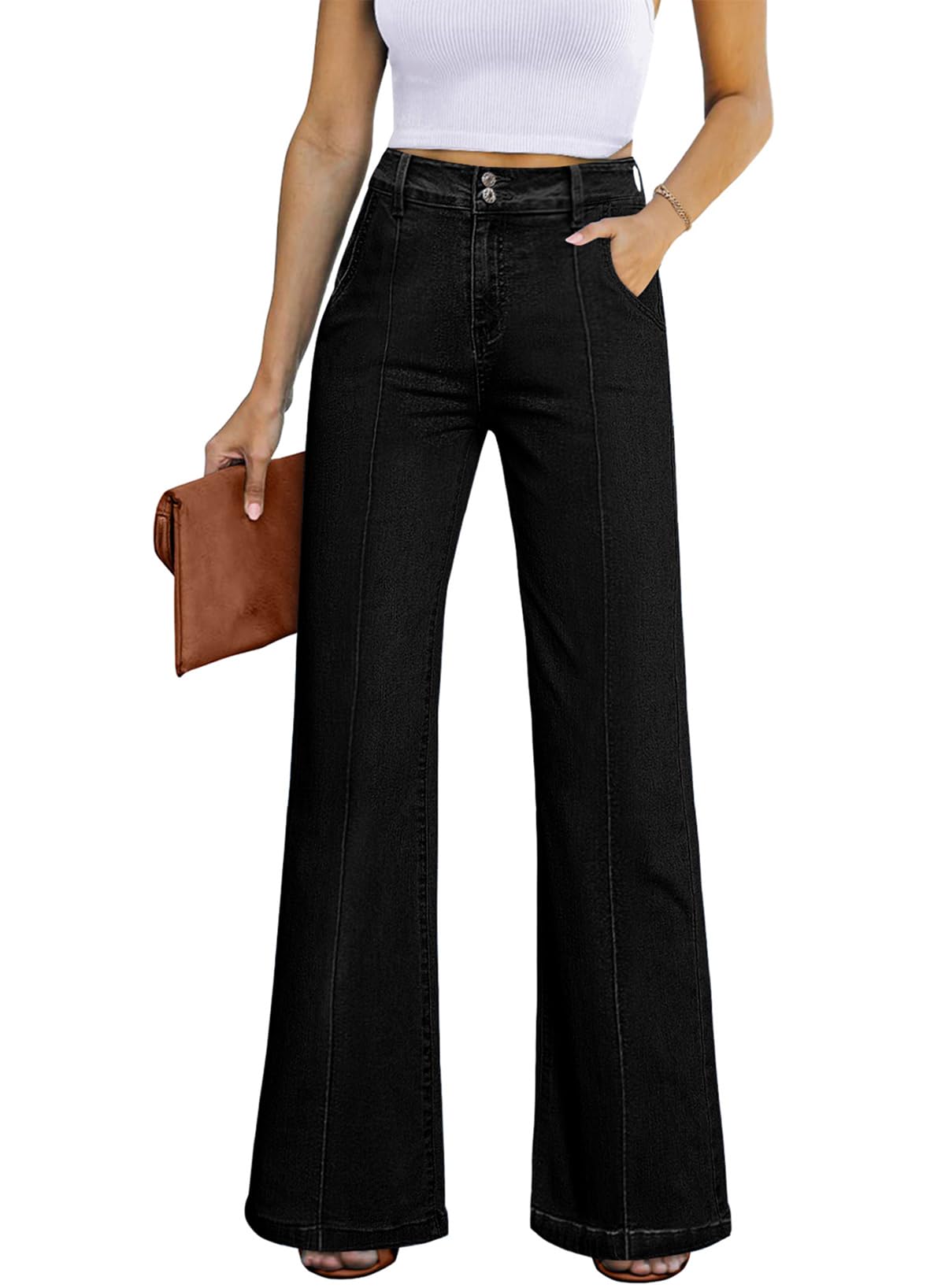 Womens Wide Leg Jeans High Waisted Stretch Denim Pants