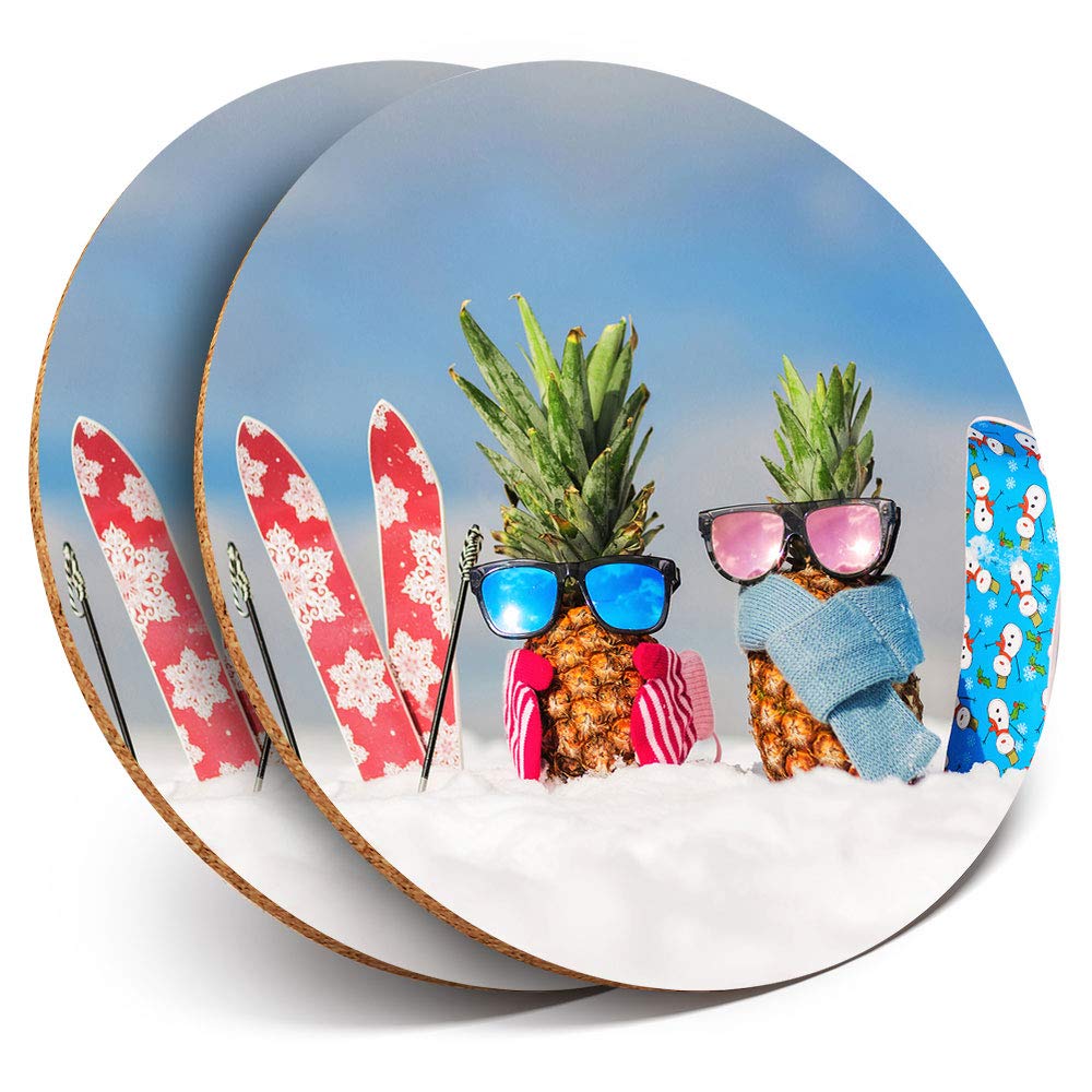 Destination Vinyl Ltd Multicolor 2 X Mdf Glossy Top Coasters Round - Ski Snowboard Couple Snow Skiing 12310